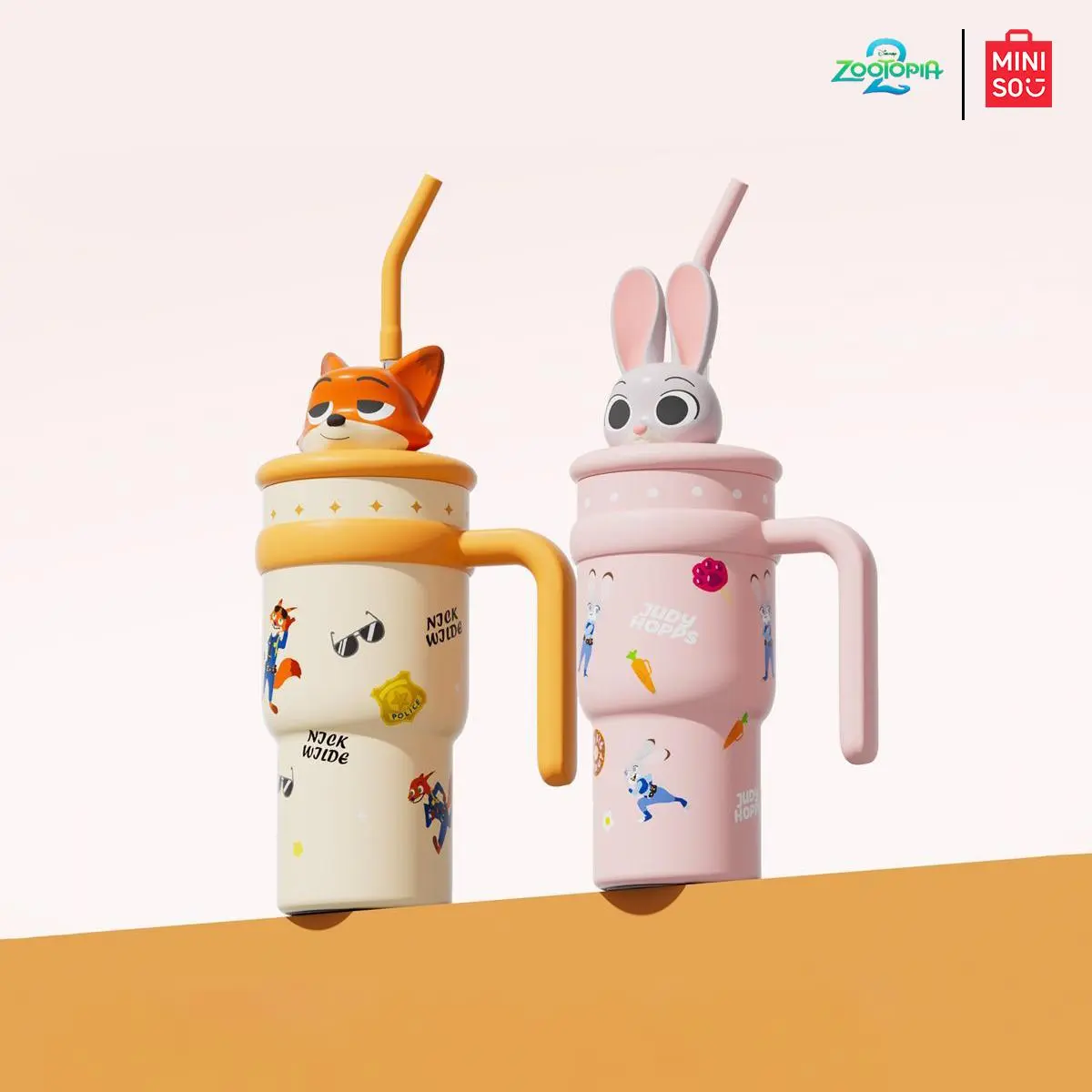 【Back to School 】Disney Zootopia Nick Judy Cartoon Decal Insulated Water Bottle - 316 Stainless Steel Inner Tumbler, Large Capacity Silicone Vacuum Flask, Dust-Proof Plug Flex Straw, Kids' Office-Car Use Drinkware