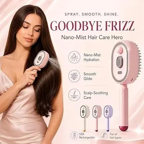 Electric Hair Brush - Nano Mist, Red Light Therapy, Self-Cleaning Detangling Scalp Massager for Haircare Styling