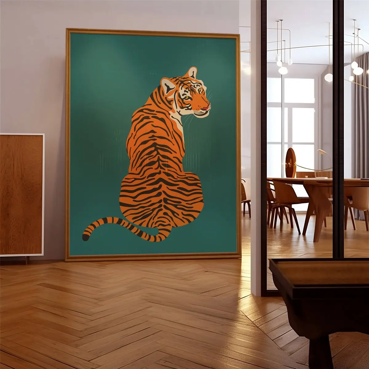 Unframed Waterproof High-DPI Tiger Poster Print - Elegant Orange & Green Wildlife Jungle Boho Animal Wall Art, Decor Inspo for Living Room, Restaurants, Space Home Decor Supplies