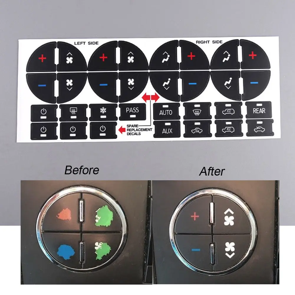 AC Dash Button Repair Sticker for 07-14 GMC Avalanche Silverado Tahoe Sierra, Adhesive Replacement for Ruined Faded Auto Climate Control Decal, Car Interior Decor, Automotive Car Accessories, Sticker for Cars