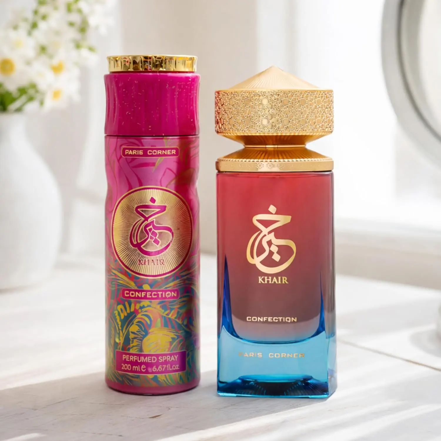 Paris Corner Women's Khair Confection EDP Gift Set - 2-Piece Creamy Gourmand Fragrance Set with 3.4oz EDP, 6.7oz Body Spray, Vanilla Scents for Daily Wear