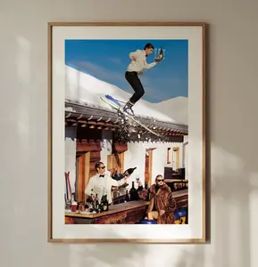 Vintage Skiing Poster – Retro Alpine Wall Art for Apres Ski Bars, Cozy Cabins, and Trendy Apartment Gallery Walls