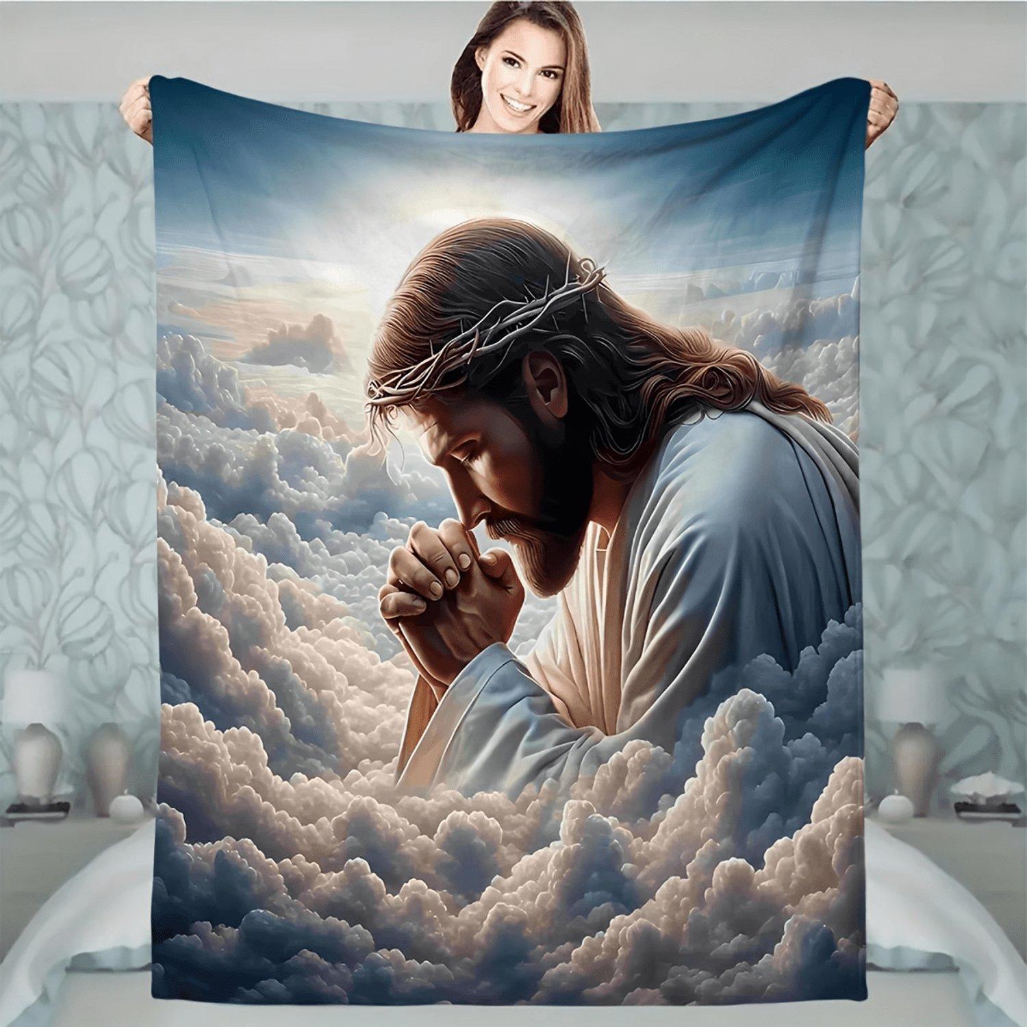 Jesus-Inspired Soft & Warm Flannel Throw Blanket - Versatile for Couch, Office Bed, Camping | All-Season Comfort, Wearable Blanket