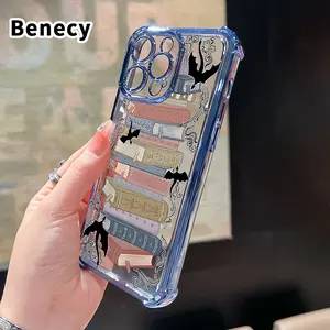 Electroplated Four Corner Anti-Fall Book Fantasy Pattern Phone Case for iPhone 16 Pro Max 15 Plus 14 13 12 11 E Shockproof Transparent Protective Cover