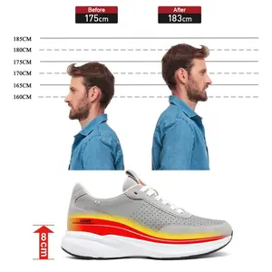 CMR CHAMARIPA Men's Elevator Sneakers - Stylish Height Increasing Shoes - Gray Suede Leather Sneakers 8 CM / 3.15 Inches