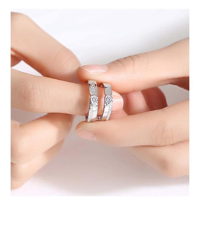 Eternal Love Couple's Ring Set High-Quality Copper Open Design for Long-Distance Relationships Stylish Versatile Commemorative Gift with Heart Accents