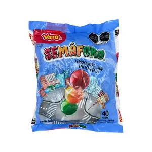 Vero Semaforo Lollipops Strawberry Pineapple and Lemon, Sweet Sucker Treat Snack Mexican Candy, 40 Count Bag Dulces Mexicanos Bonbon Sugar Candies