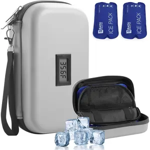 Insulin Cooler Travel Case TSA Approved Refrigerated Medicine Cooler for Travel w/Thermometer Temperature Diabetic Case w/2 Reable Ice Packs for Daily Life Trip