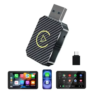 Wireless CarPlay Adapter 2026 Upgraded,CarPlay & Android Auto 2-in-1, Mini USB Design for Cars with Wired CarPlay,Fast Auto-Connect,Plug & Play,for iOS 10+, Android 11+ Version(Carbon Fiber Color)