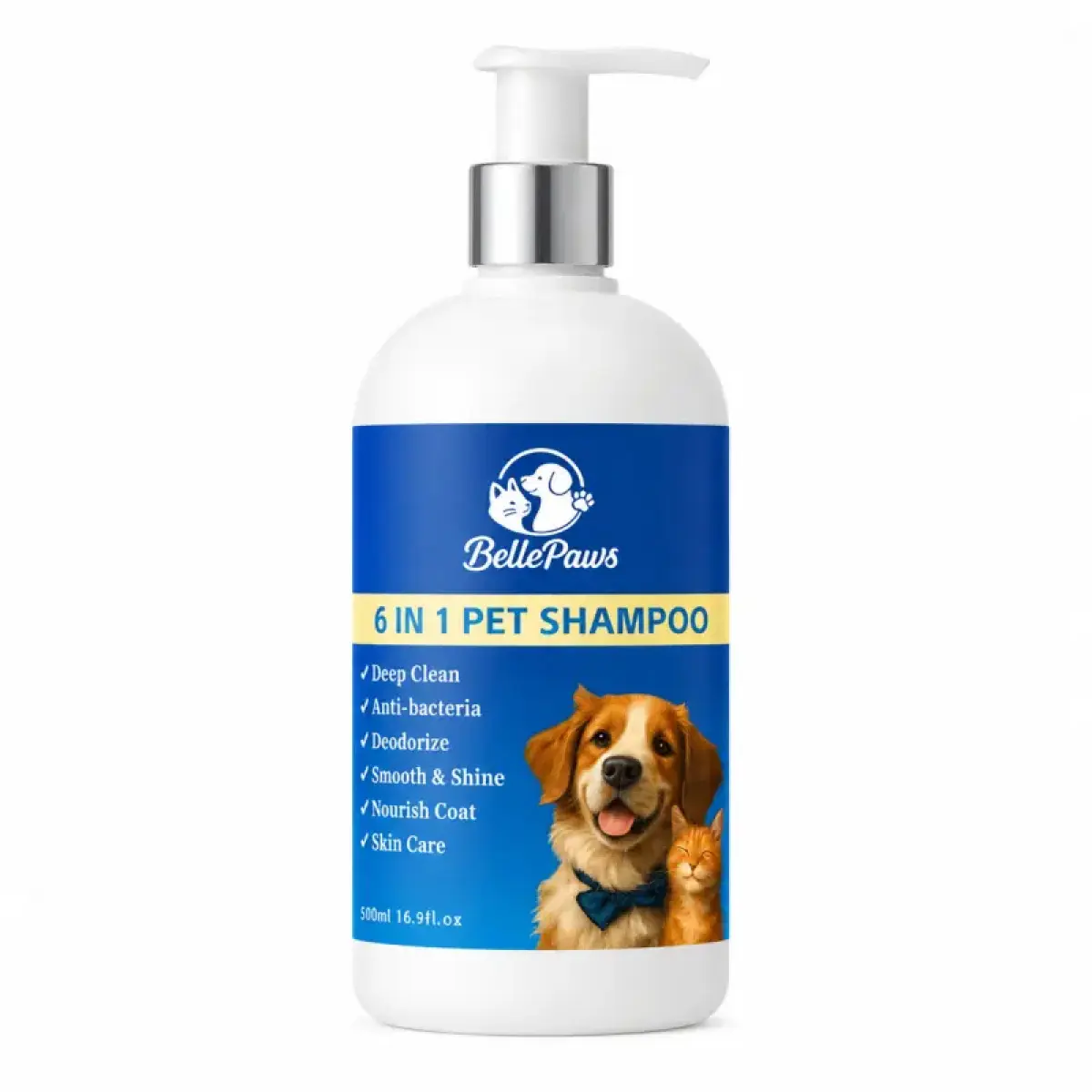 6-in-1 Pet Shampoo for Dogs & Cats, 16.9oz, Long Lasting 7 Days Fresh Scent, Gentle Amino Acid Cleansing with Mink Oil Nourishing, Deep Cleansing & Odor Control, Boosts Coat Shine, Quick Rinse Formula
