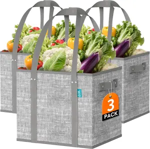 Reusable Grocery Bags, Large Foldable Shopping Tote Bags with Reinforced Handles & Hard Bottom, 3 Pack
