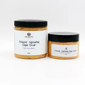 Ammoya Naturals Whipped Turmeric Sugar Scrub  - Natural Exfoliating & Moisturizing Body Care with Organic Ingredients for Hydrating Skin Kojic Skincare Cleanser Silky Smooth