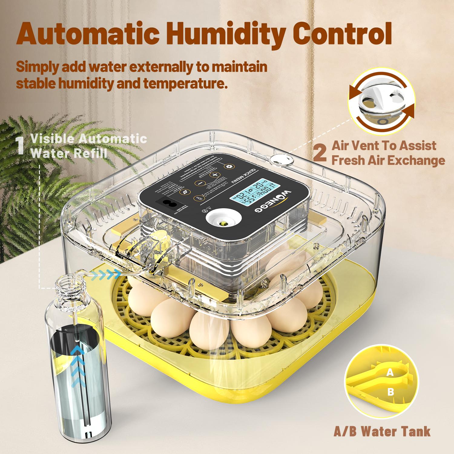 12 Egg Incubator for Hatching Eggs, Egg Incubators with Automatic Egg Turning, Temperature and Humidity Control, Egg Candler, Automatic Water Bottle Refill, Incubator for Chicken, Ducks, Goose