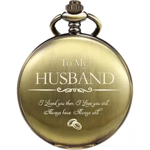 Pocket Watch for Him Men Husband | Engraved to My Husband Pocket Watch I Love You for Husband for Birthday Valentines Wedding