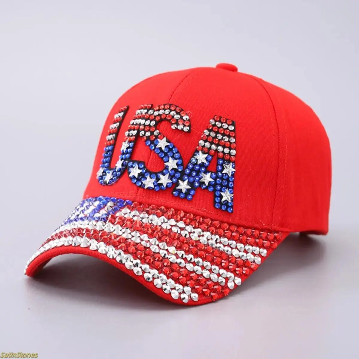 American Flag Rhinestone Curved Brim Baseball Cap - Street Style Cap for Clothes Accessories Fashion Enthusiasts, Casual Hat, Christmas, Funky, Anniversary, Engagement, Glitter, Glamorous American Flag Rhinestone Curved Brim Baseball Cap - Street Style Cap for Clothes Accessories Fashion Enthusiasts, Casual Hat, Christmas, Funky, Anniversary, Engagement, Glitter, Glamorous