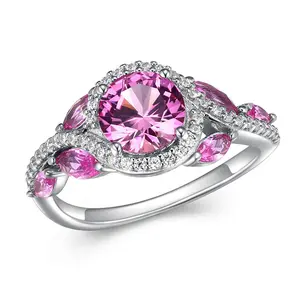 Diamonique & Created Pink Sapphire Ring, Sterli ng Silver Diamonique & Created Pink Sapphire Ring, Sterli ng Silver