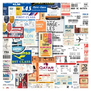 50Pcs Travel Luggage Tag Stickers Pack, Waterproof Vintage World Airport & Boarding Pass Vinyl Decals for Laptop, Water Bottle, Suitcase & Journal, Travel Lover Gift