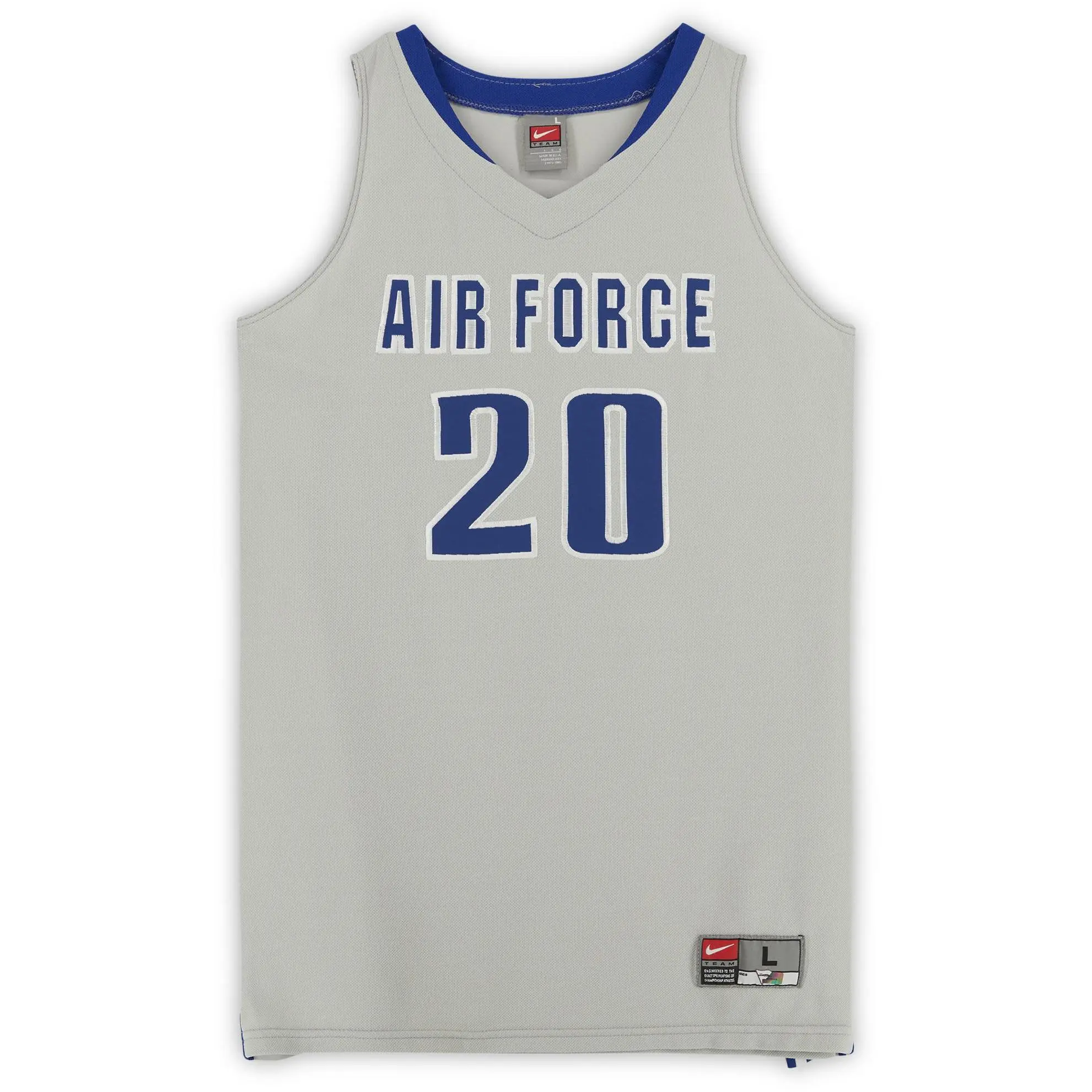 Air Force Falcons Team-Issued #20 Gray Jersey with Blue Numbers from the Basketball Program - Size L