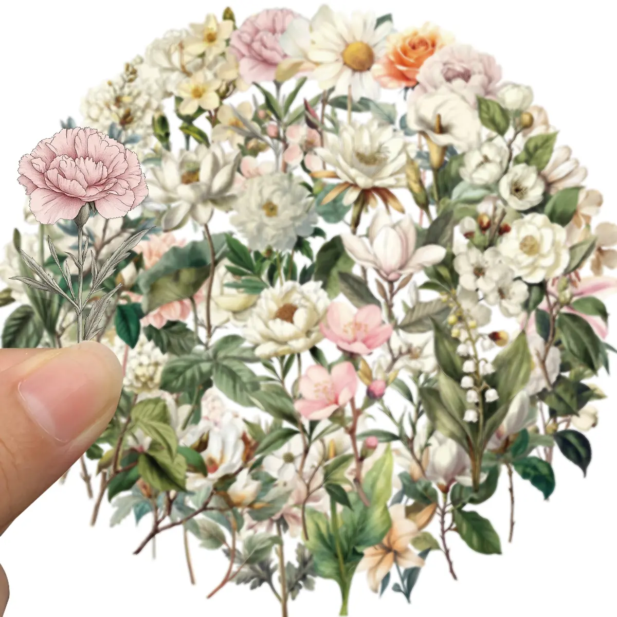 50pcs Retro Flower Stickers, Aesthetic Pastel Color Decorative Stickers for Scrapbooking, Water Bottles, Crafts, DIY Projects, Art Stickers