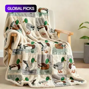1pc Quilted Flannel Blanket with Mallard Print, Soft, Lightweight & Warm Versatile Throw for Sofa, Bed, Office or Camping, All-Season Gift, Soft Blankets