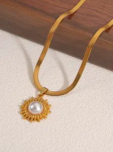 Sunflower Pearl Stainless Steel Necklace, Versatile Elegance Women's Jewelry, Perfect Match Accessory, Stylish Pendant Design