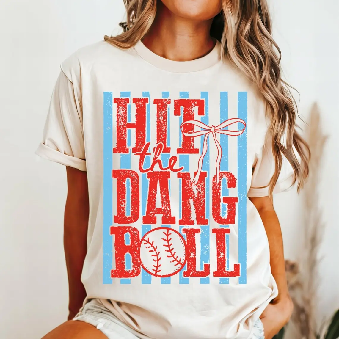 180gHit the Dang Ball  T-Shirt, Trendy Baseball Tee, Women's Baseball Shirt, Baseball Mom Shirt, Game Day Tee