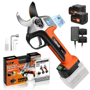 Kebtek Professional Cordless Electric Pruning Shears, 35MM Brushless Battery Powered Tree Pruner with 2 Pack Rechargeable 2Ah Batteries- LCD Display