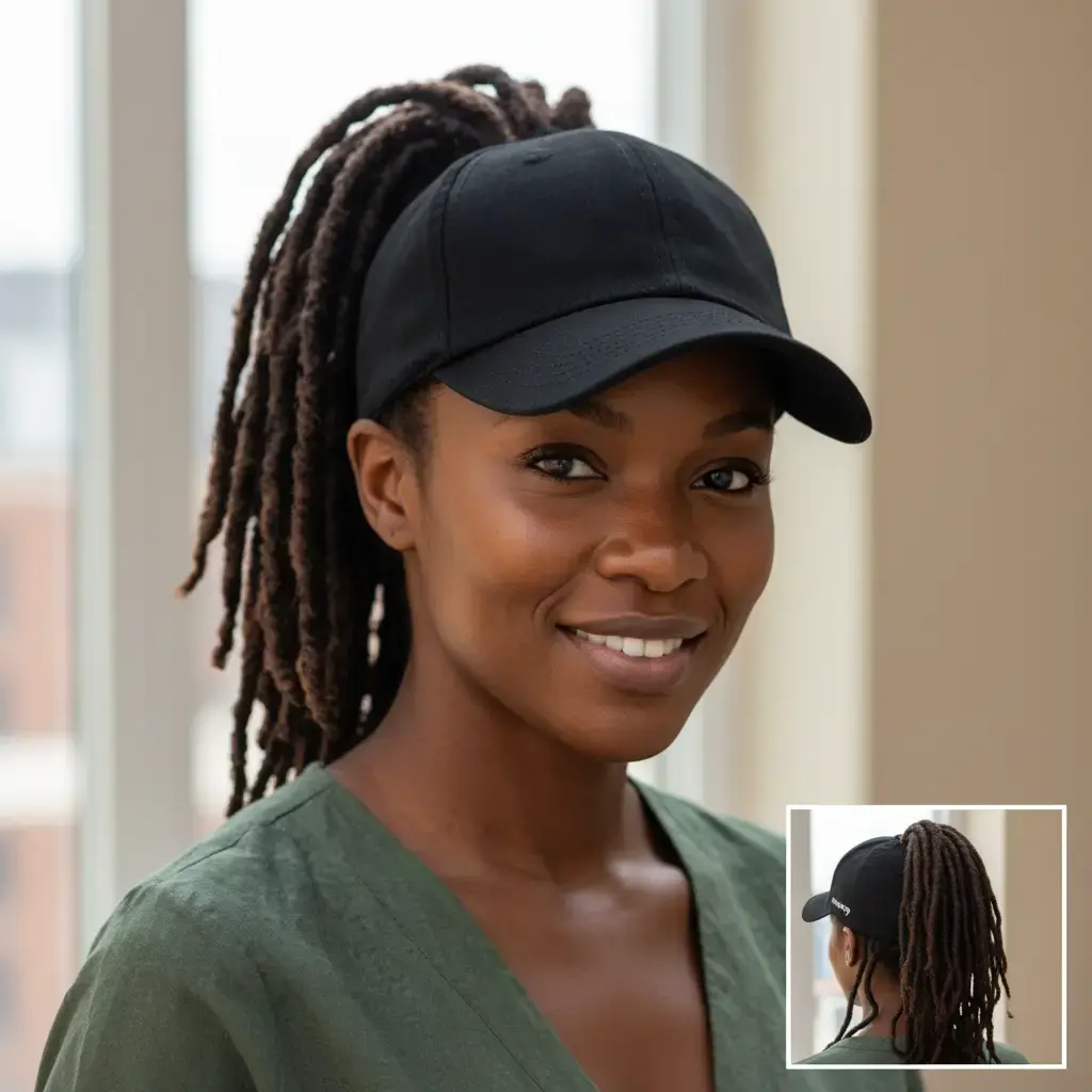 Locsanity Solid Colors Skin-Friendly Cotton Blend Adjustable Trucker Baseball Cap - 55cm-65cm One Size, Ponytail Ventilation for Dreadlocks, Adjustable Casual Hats, Beach Pool Use
