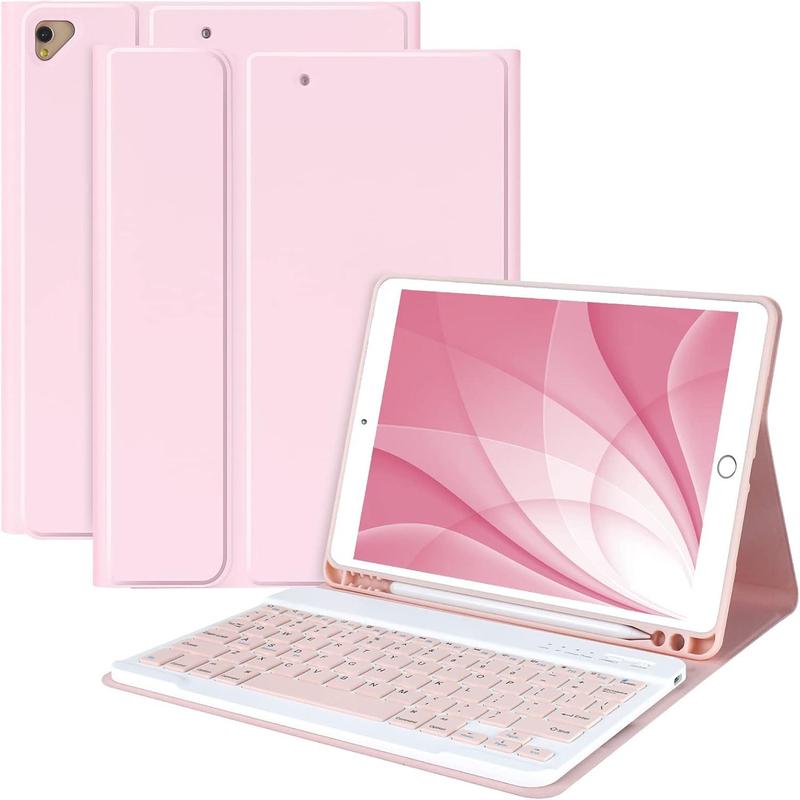 Keyboard Case for iPad 10.2" 9th 8th 7th Generation, with Detachable  and Pencil Holder, 10.2 Inch/iPad Air 10.5"(3rd Gen)/iPad Pro 10.5 in, Auto Sleep/Wake Function (Pink)