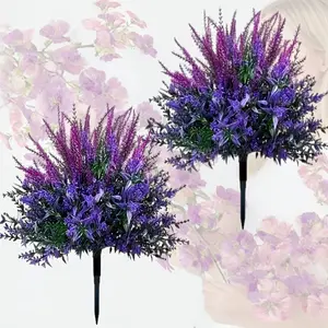 1pc Anti-UV Simulation Lavender Bouquet with Ground Stakes, Decorative Artificial Flowers, Low-Maintenance Plastic Faux Plant for Garden Terrace Wedding Balcony Farmhouse Decor, All-Season Outdoor Ornament for Thanksgiving Mother's Day, Gift for Ad