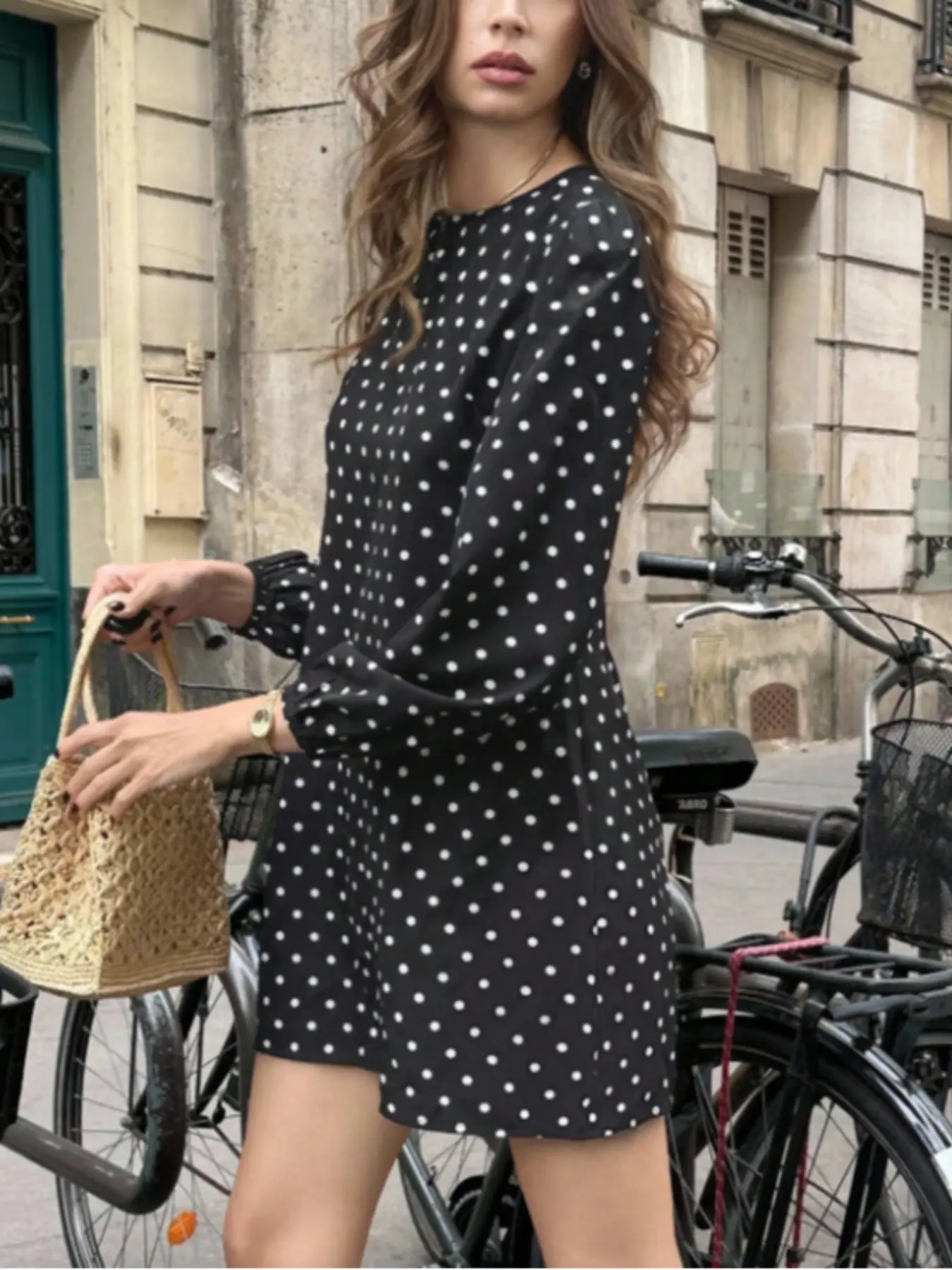Women's Spring Summer Fashion Womenswear Polka Dot Dress, Backless Tie Style Design, Casual Loose Round Neck Long Sleeve, Suitable for Work, Vacation, Commuting - TikTok Shop Women's Spring Summer Fashion Womenswear Polka Dot Dress, Backless Tie Style Design, Casual Loose Round Neck Long Sleeve, Suitable for Work, Vacation, Commuting - TikTok Shop
