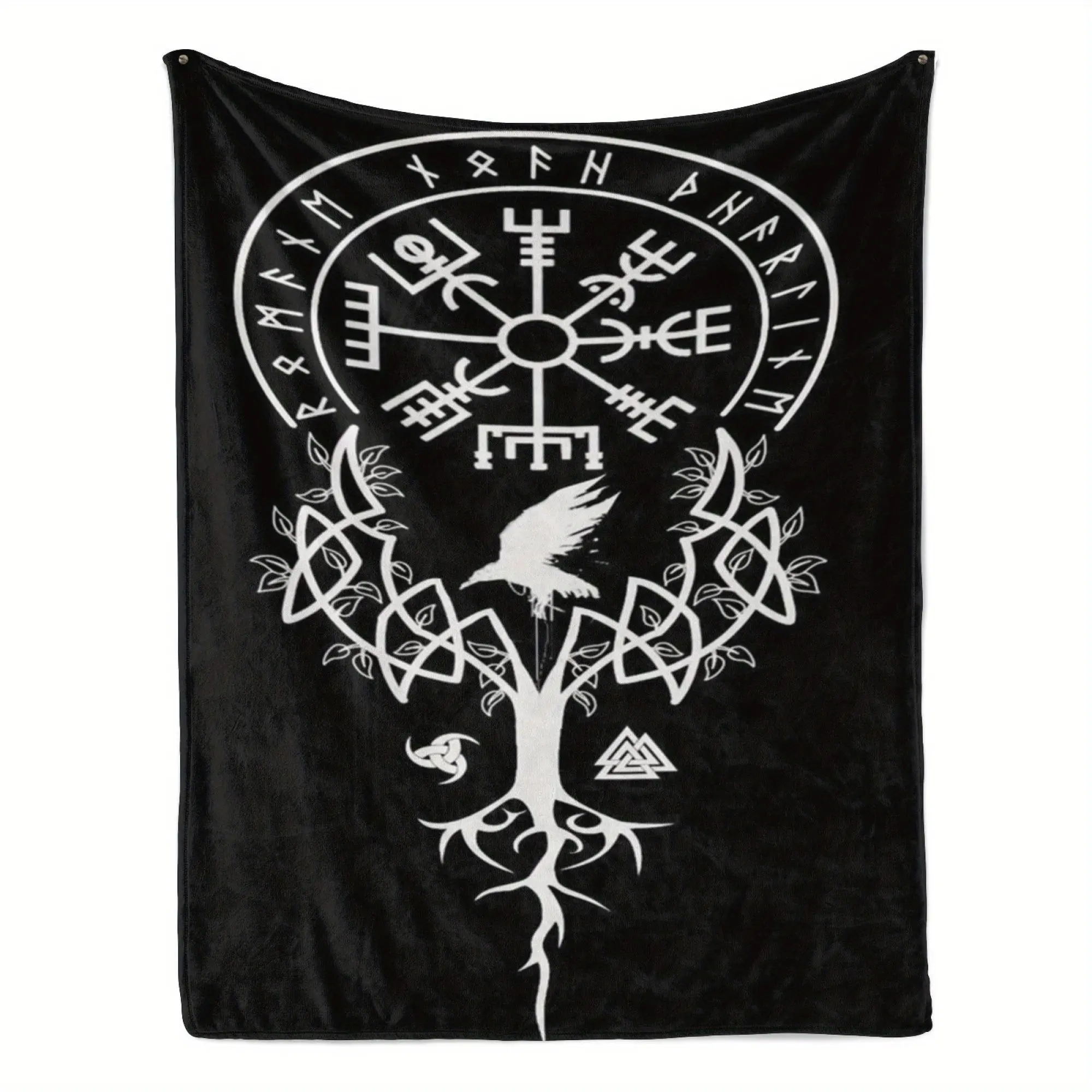 Norse Mythology Viking Rune Printed Flannel Blanket, Soft Warm Blanket, Nap Blanket, Sofa, Office, Bed, Camping, Travel, Versatile Gift Blanket Suitable for All Seasons.