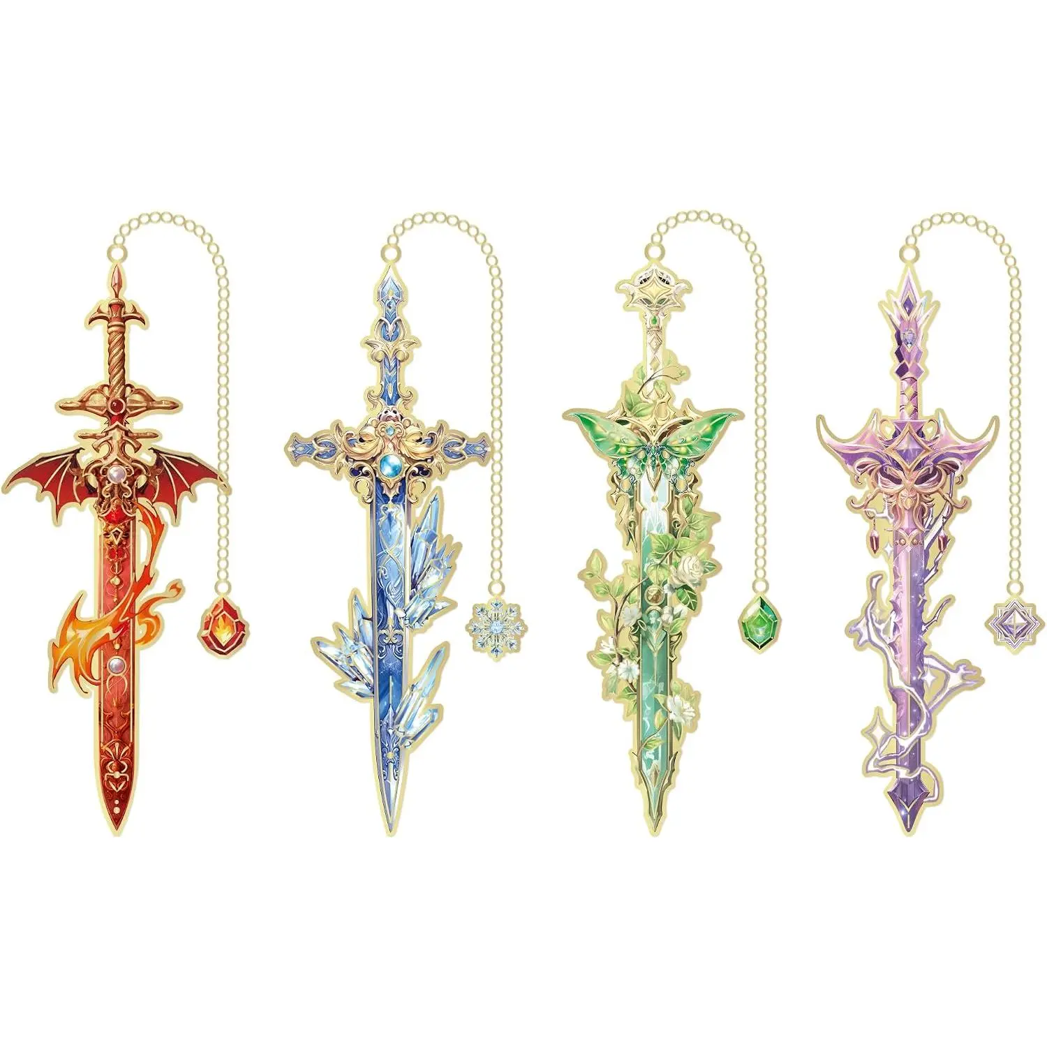 4pcs Fantasy Sword Bookmarks for Books, Journals, Planners - Cool Metal Book Markers for Reading Women & Men, Unique Book Marks Gifts for Book Lovers, Reading Accessories for Students & Adults & Kids