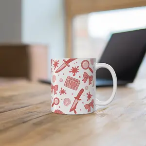 Coquette Crime Cerami Mug, Pink True Crime Aesthetic Coffee Cup