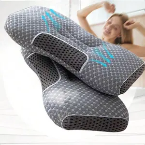 2-Piece Cervical Bed Pillows Are Used To Relieve Neck Pain, Hollow Design, Odorless Memory Foam Pillows With Cooling Box, For Sleeping, Contoured To Support Lateral Back And Abdominal Sleepers