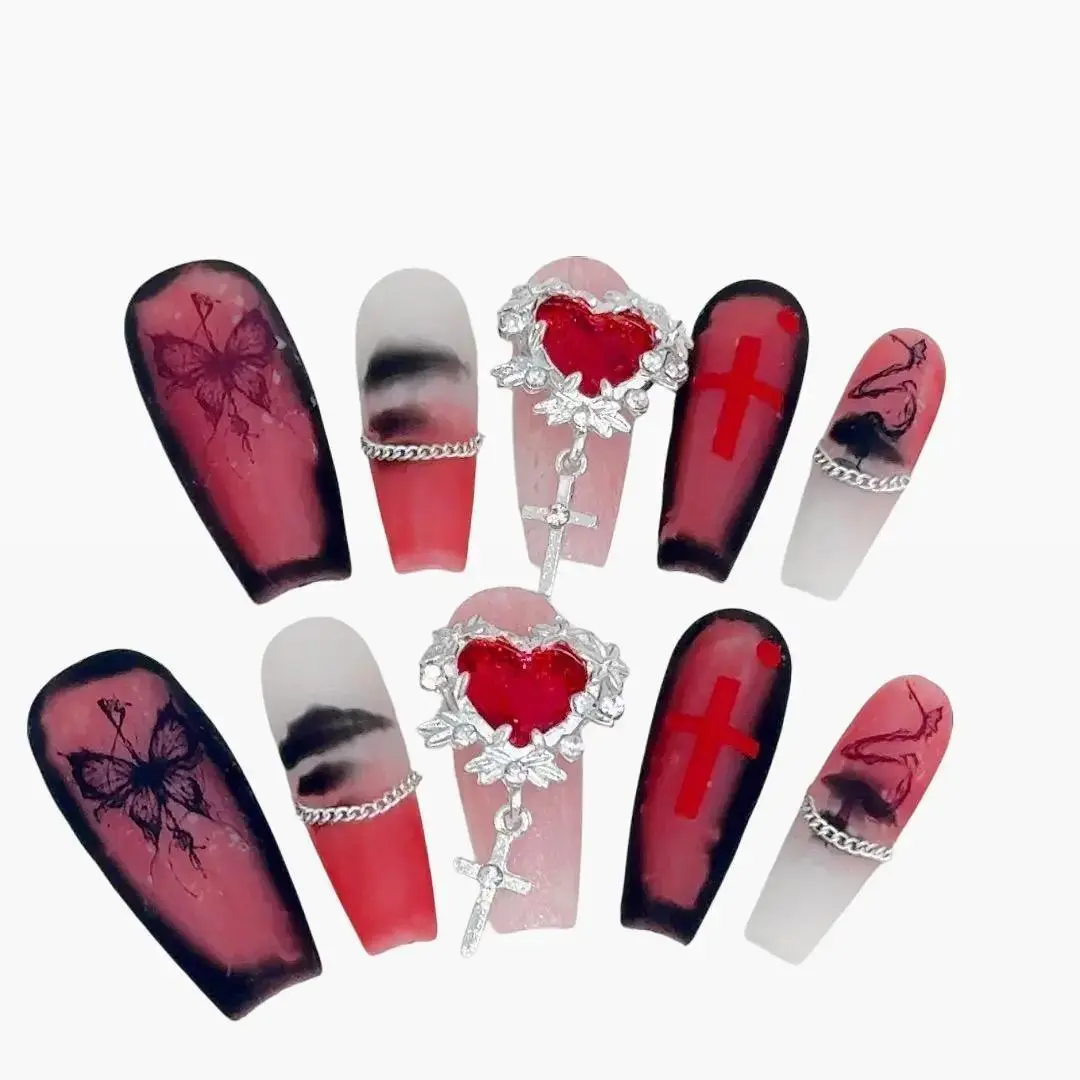 & 1 Spice Girl Premium Red Warnail Wind Detachable wearable nail finish handmade fake nails nail square shape almond press