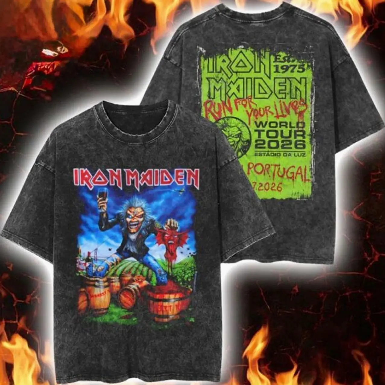 Iron Maiden Lisbon Portugal 2026 Tour Exclusive Event Tee At Estadio Da Luz On 7 July 2026 Eddie The Winemaker Vintage Washed Tee WNV