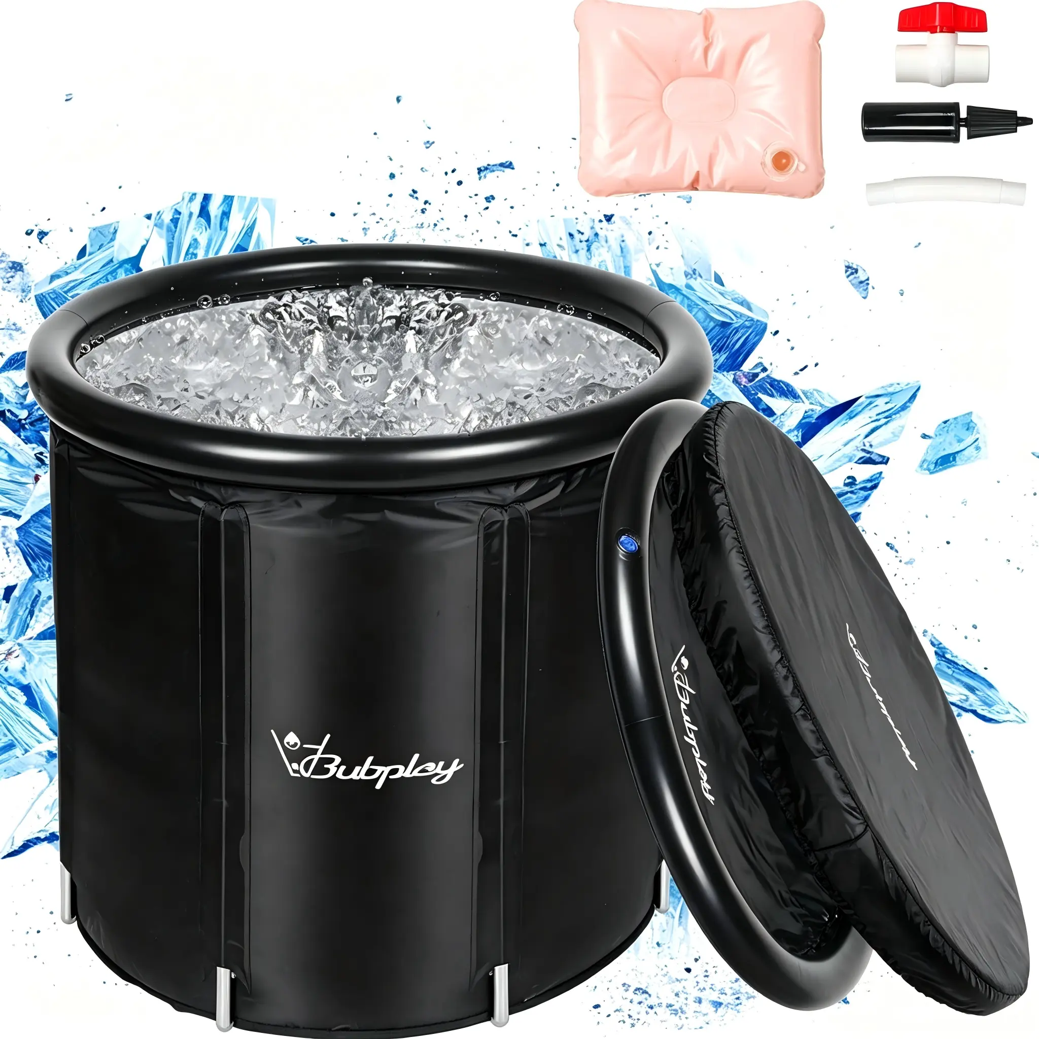 Portable Ice Bath Tub for Outdoor Indoor Cold Plunge - Foldable Insulated Inflatable Bathtub Set with Thermal Lid and Drainage Valve - Bubplay