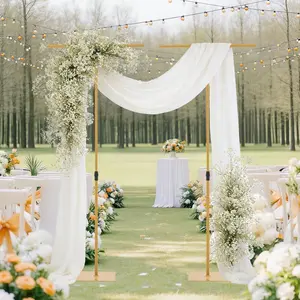 2pcs Gold Adjustable Backdrop Stand for Wedding Party, T-Shape Heavy Duty Metal Arch Stand for Birthday Party, Baby Shower, Events Decorations, (Adjustable Height from 2.6FT to 7.87FT)