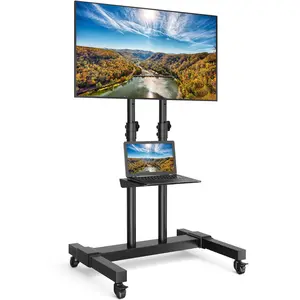 Rfiver Mobile TV Cart Rolling TV Stand for 40-83 Inch Screen Flat/Curved TVs up to 110lbs, Tilt and Height Adjustment Portable TV Stand on Wheels with Laptop Shelf, Outdoor TV Stand MAX VESA 600x400mm