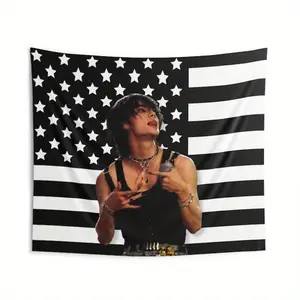 Skz Hyde Park Flag, Tapestry Wall Hanging - 36X60 Inches, Featuring a Black And White Striped Pattern with Textured Fabric, Ideal for Kpop Collectibles, Concerts, Birthday Presents, Home Decor Gifts