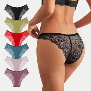 Women's 6/12 PCS Sports Underwear Set - Low Waist Seamless Ice Silk Cotton Smooth Fabric, Elegant Lace Thongs, Period-Friendly Lingerie, Minimalist Feminine Strapless Bandeau Bra, Semi-Sheer Floral Soft Stretchy Bikini, Everyday Breathable Lady Intimates