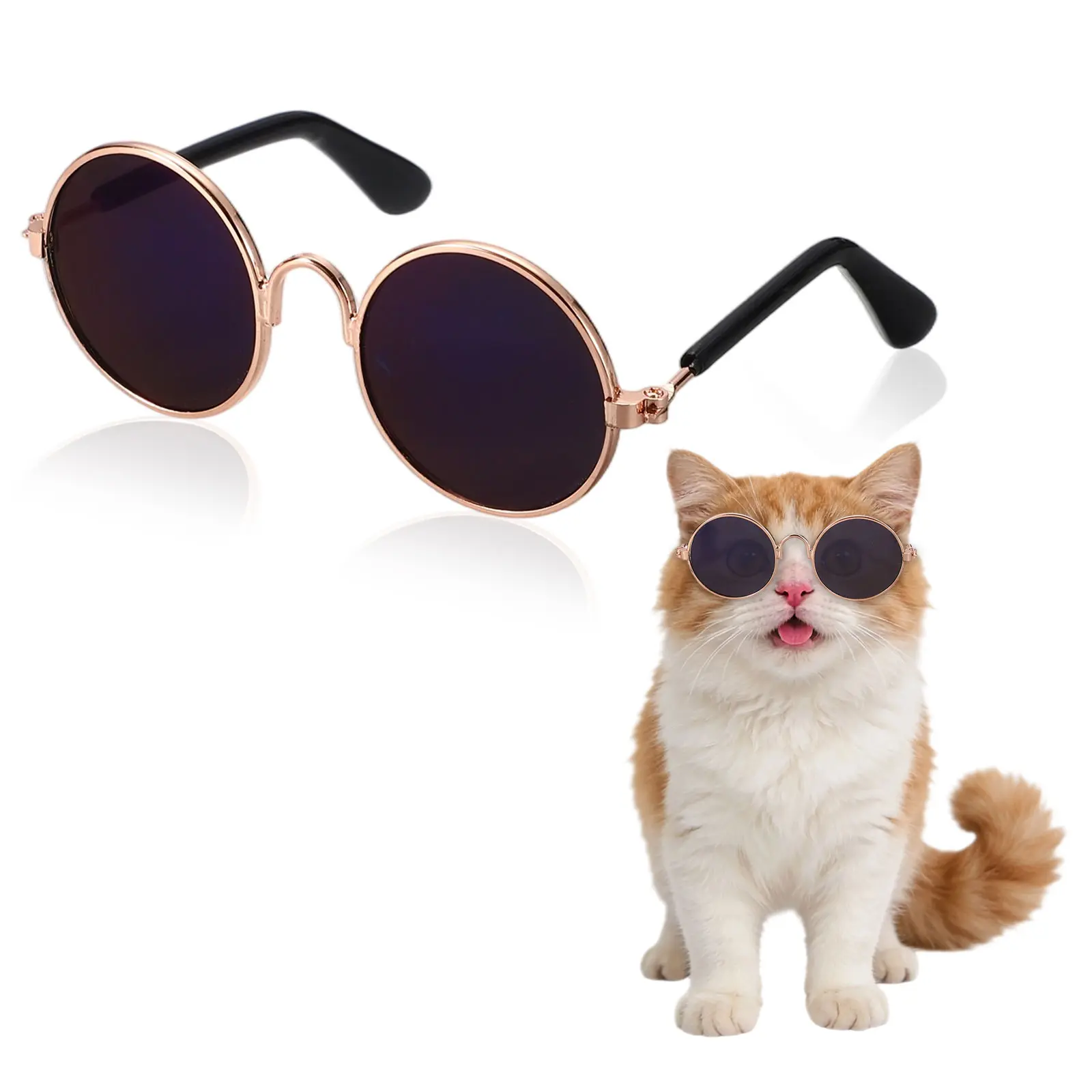 PETAXCELL Dog Sunglasses, Retro Dog Kittens Glasses Classic Round Metal Glasses Cosplay Costume Photo Props Cute Mini Eyewear, Intended for Cat/Puppies/Small Pets