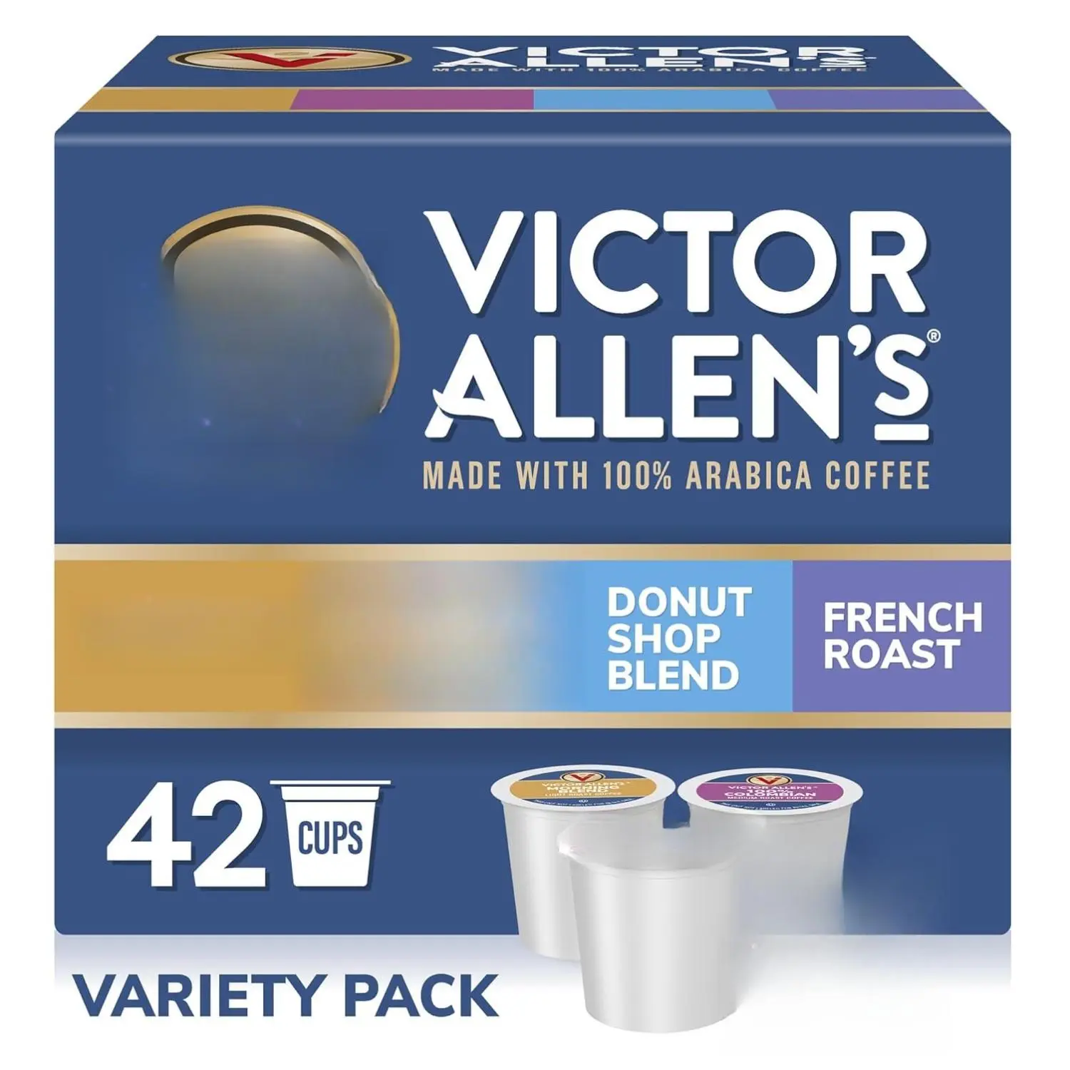 Victor Allen's Coffee Variety Pack - 42 Single Serve Pods for Keurig K-Cup Brewers - Includes Morning Blend, 100% Colombian, Donut Shop Blend & French Roast - 100% Arabica Beans - Gluten Free, Non-GMO, Kosher Certified