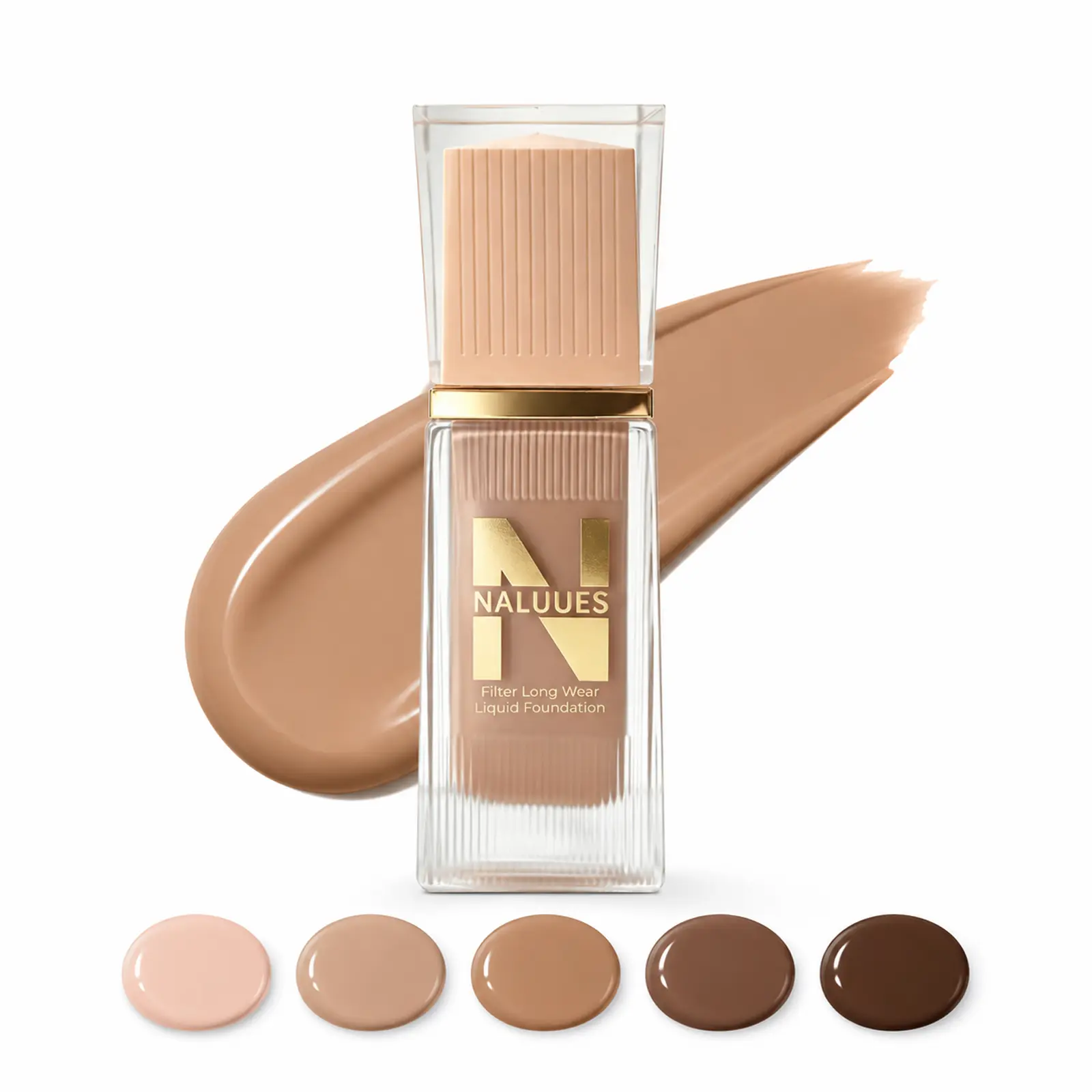 Naluues Long Wear Foundation for Women Waterproof Buildable Coverage Natural Skin-Like Finish Lightweight Makeup No Cakey Look 5 Shades