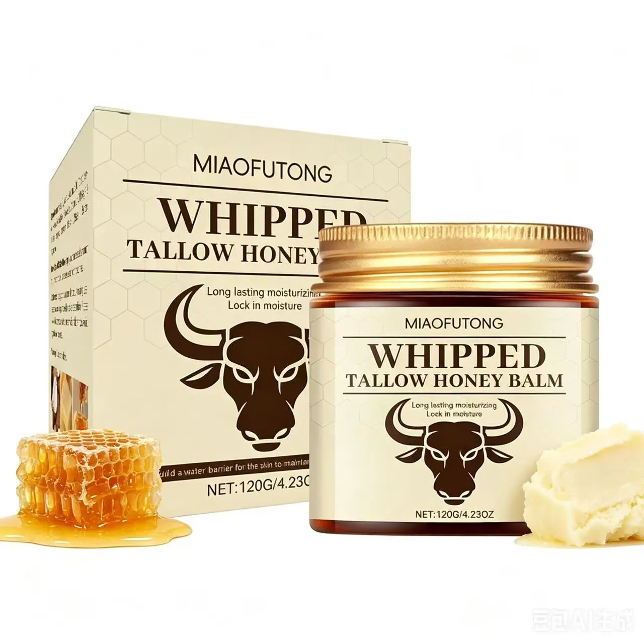 Grass-Fed Whipped Tallow & Honey Balm, 2-in-1 Lip & Body Moisturizer, Deeply Nourishing Hydrating Cream for Dry, Chapped, Sensitive Skin, Natural Skincare for All-Day Softness
