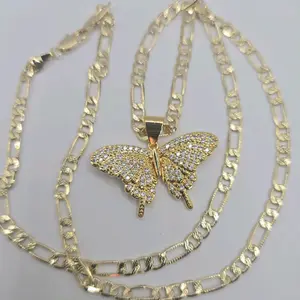 BUTTERFLY beautiful necklace figaro style gold-plated chain multi-stones