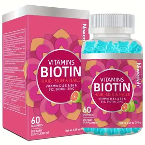Niwedah Biotin Gummies - 30-Day Supply (60 Gummies) for Hair, Skin & Nails Health | Promotes Hair Growth, Reduces Acne, Supports Collagen & Natural Oil Production, Unisex | With Zinc, Folic Acid, Vitamins A, C & E