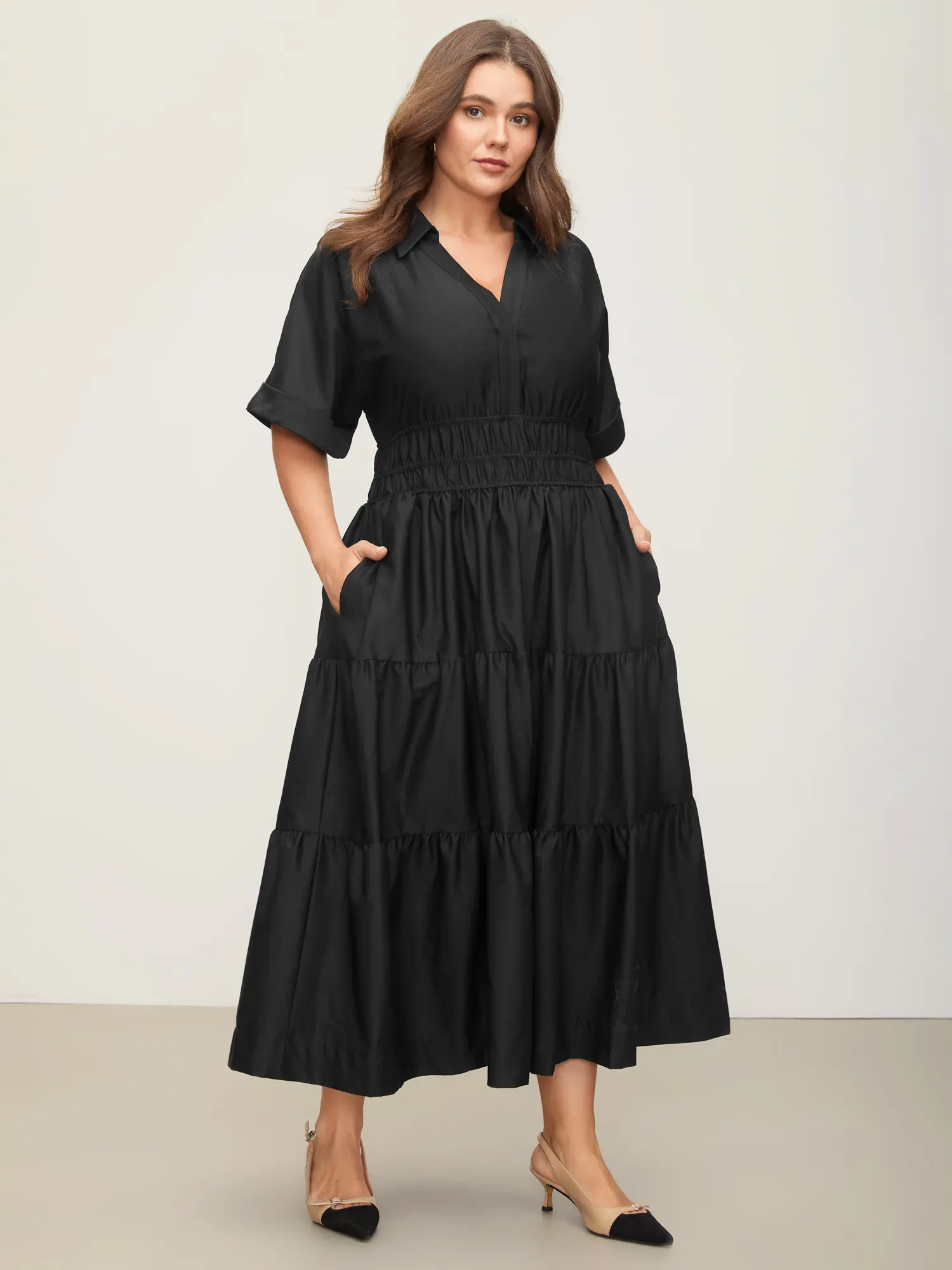 BLOOMCHIC Women's Basic Polyester Short-Sleeve Smooth-Fit Midi Shirt Dress with Pocket - Casual Wear, Medium-Length Dresses for 2026 Summer Swimweek Spotlight Deals, Medium-Length Casual Dresses,Summerfinds