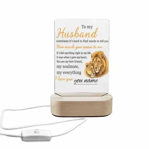 EastJia 1PC Custom Husband Night Light Gift, Romantic Lion Couple Acrylic Plaque Lamp With Wooden Base, Anniversary Birthday Valentine’s Gift For Husband – Personalized Name LED Sign